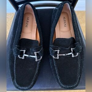 Alfani Men's Suede Black Loafers with Silver Buckle